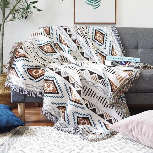 Überwurfdecke Jacquard Gewebt Fransen Bunt Baumwolle Polyester Warm Weich | Restfield