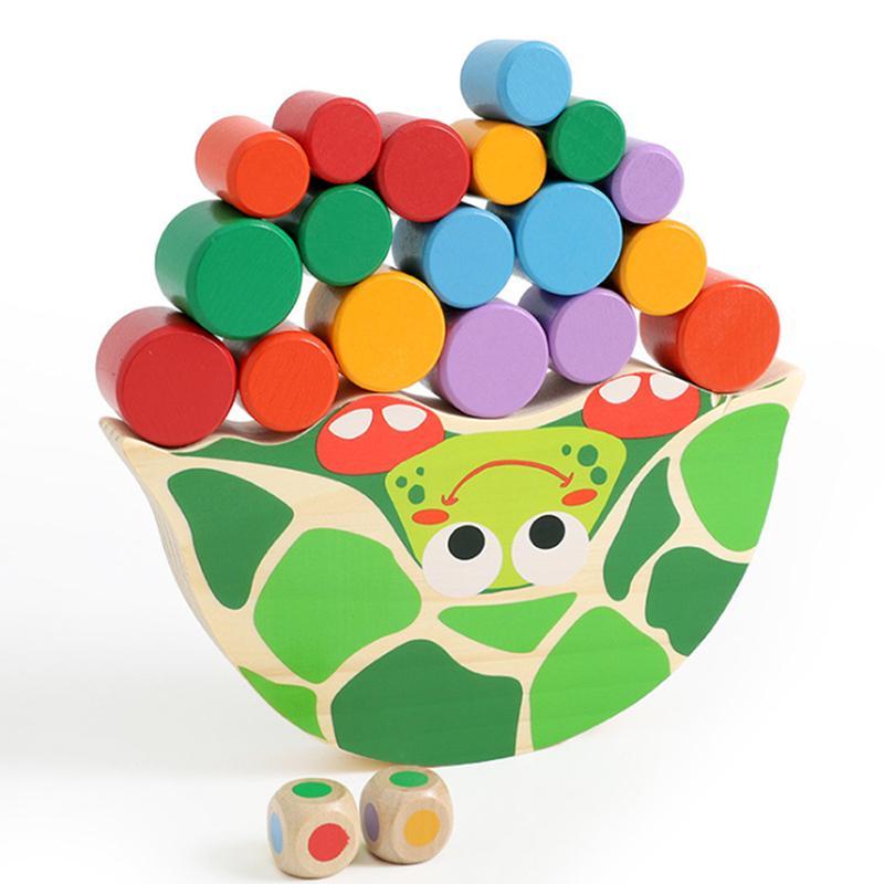 Jeu d’empilage en bois en forme de tortue avec blocs colorés pour la motricité, l’équilibre et la coordination – Jouet éducatif | Sansoti