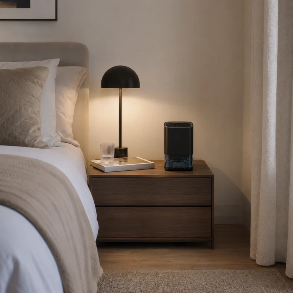 Kompakter Luftentfeuchter 1 l Leise Feuchtigkeitsregulierend für Schlafzimmer Badezimmer Büro mit LED-Ambientebeleuchtung | Sansoti