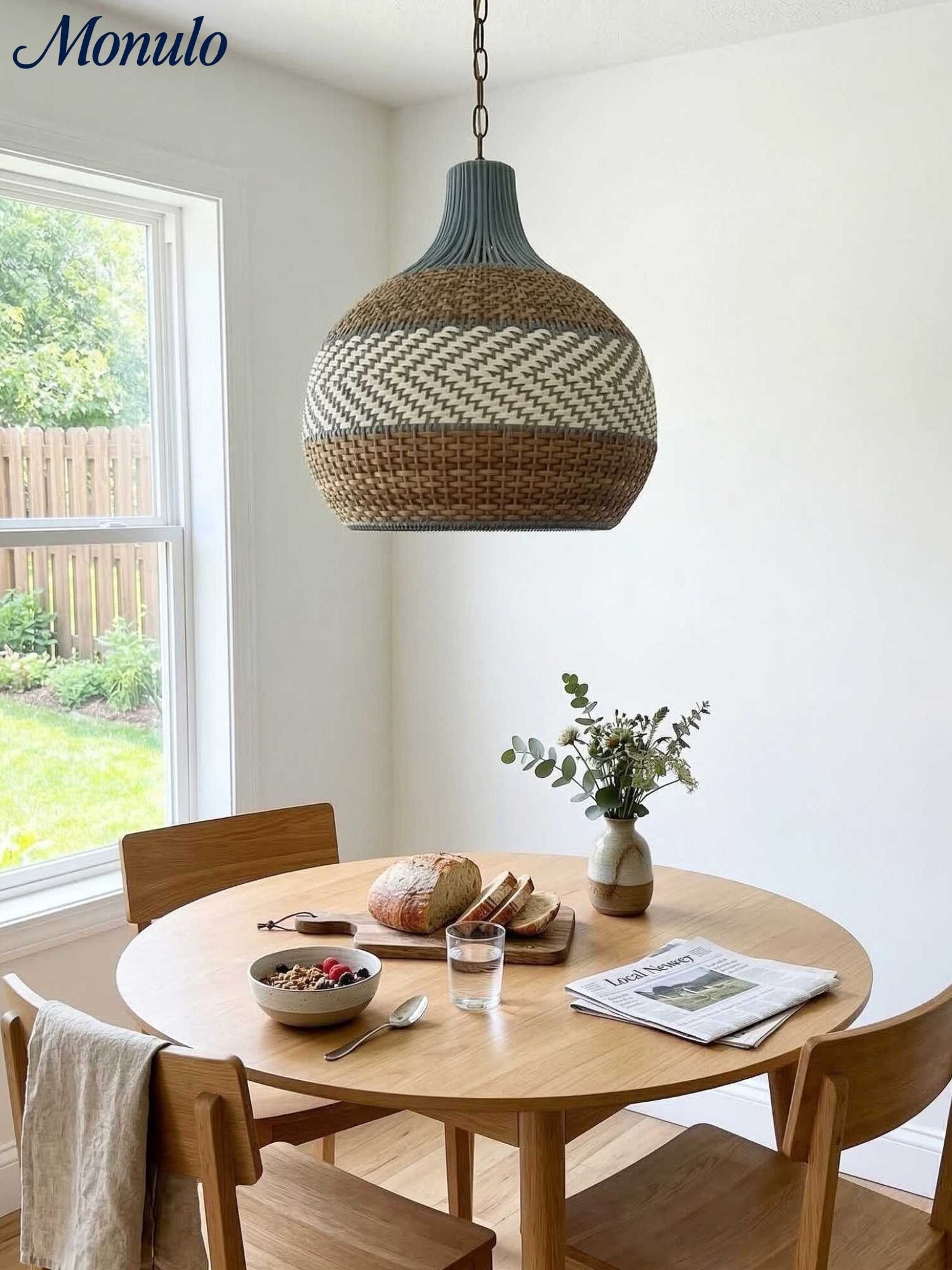 Handgeweven Rotan Hanglamp Blauw Vintage Kap Eetkamer Keuken Woonkamer Scandinavisch Lichtarmatuur | Sansoti