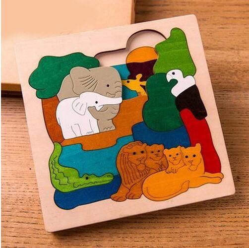 Puzzle en bois représentant des animaux à plusieurs niveaux, jouet éducatif pour reconnaître les couleurs et les formes, tout-petits et enfants | Sansoti
