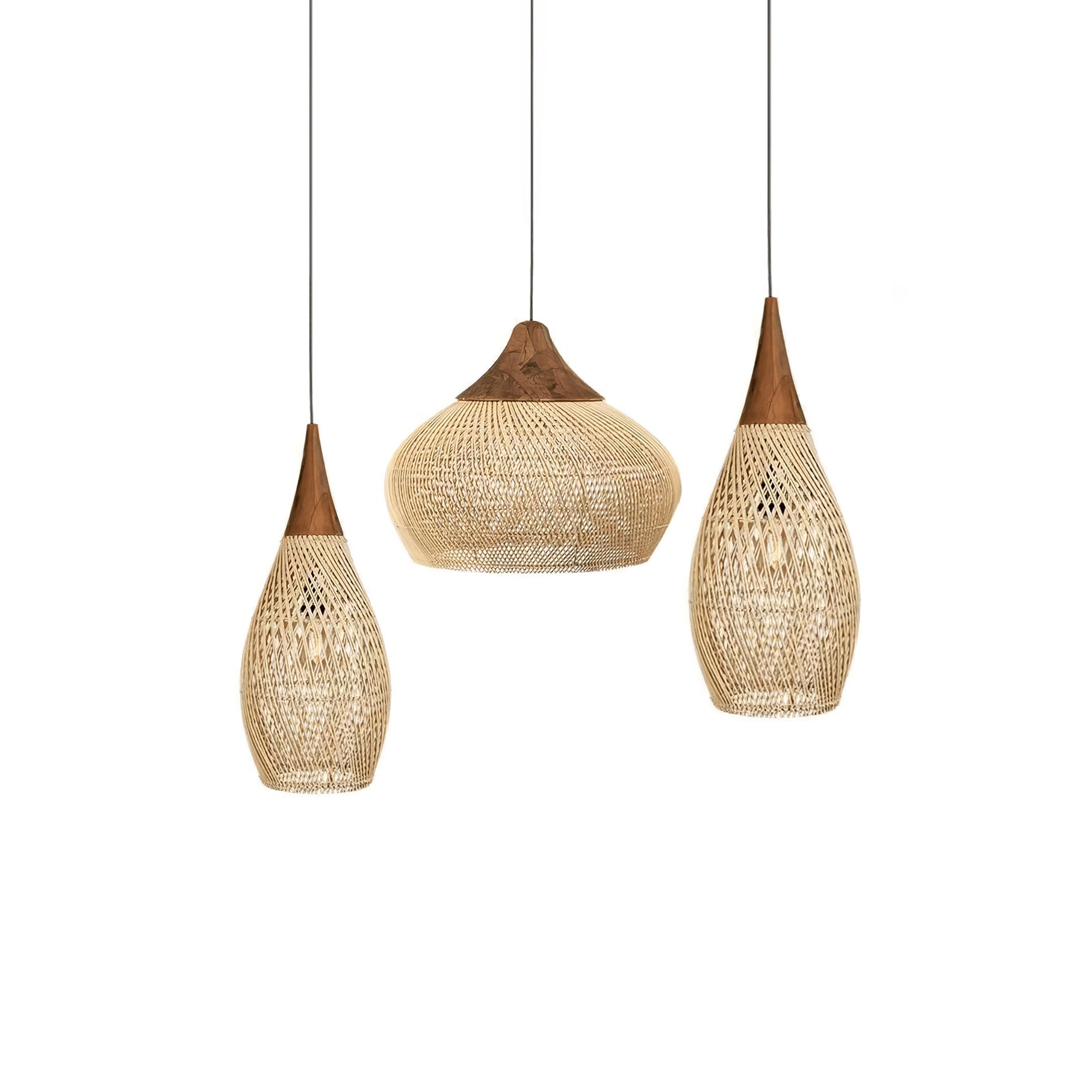 Handgevlochten Rotan Hanglamp – Javaanse Vlechtkunst in 4 Vormen & 3 Maten – Naturel of Zwart Rotan – E26/E27 Fitting – Scandinavisch Woonlicht | Sansoti