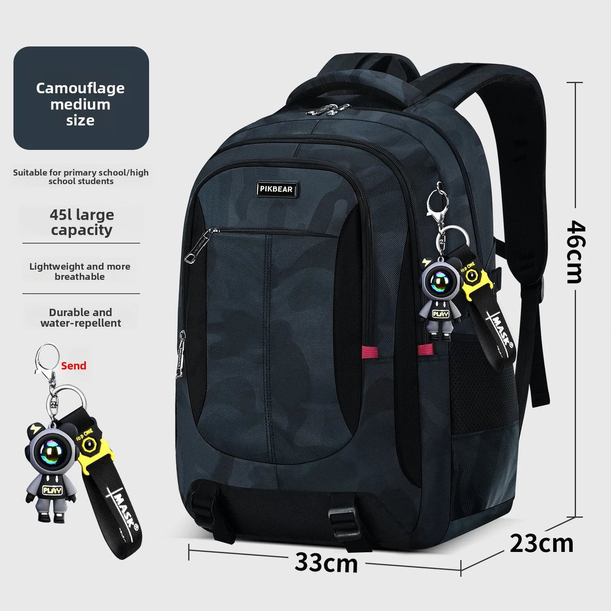 Schulrucksack M/L mit Laptopfach Schwarz Blau Camouflage Ergonomisch Komfortabel für den täglichen Gebrauch und die Schule | Sansoti