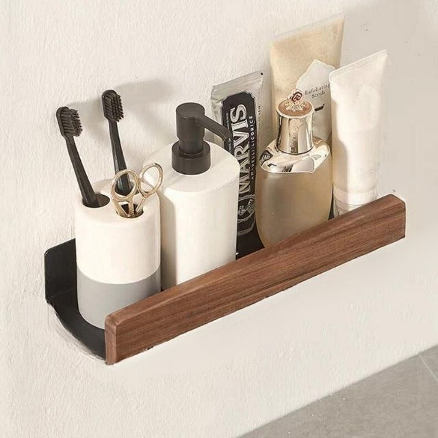 Wandrek Hout Badkamer Boorvrij Zelfklevend Houten Wandplank Keuken Badkamer Opbergplank Muurrek Organizer | Sansoti