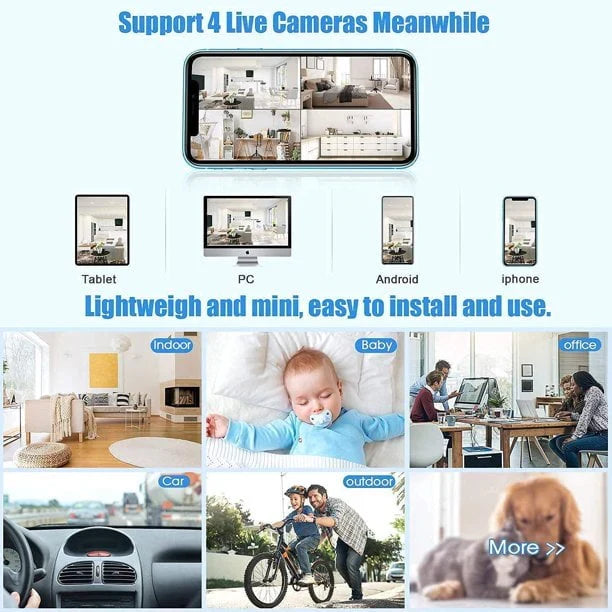 Mini caméra de sécurité sans fil avec fixation magnétique et flux audio-vidéo en direct pour l’intérieur et l’extérieur | Sansoti