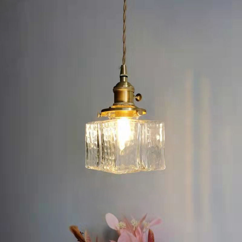 Vintage Hanglamp met Gegolfd Glas & IJzeren Armatuur – Vierkant/Rechthoekig – Scandinavisch Design voor Woonkamer | Sansoti