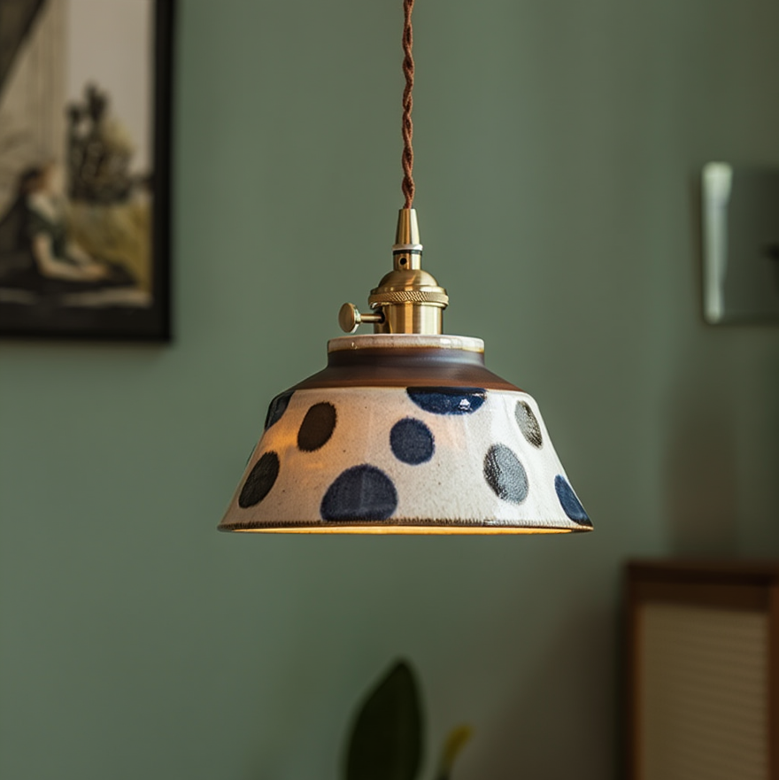 Handbemalte Keramik-Hängelampe Skandinavisches Design mit Kupferfassung Blumenmuster für Esstisch, Küche und Schlafzimmer | Restfield