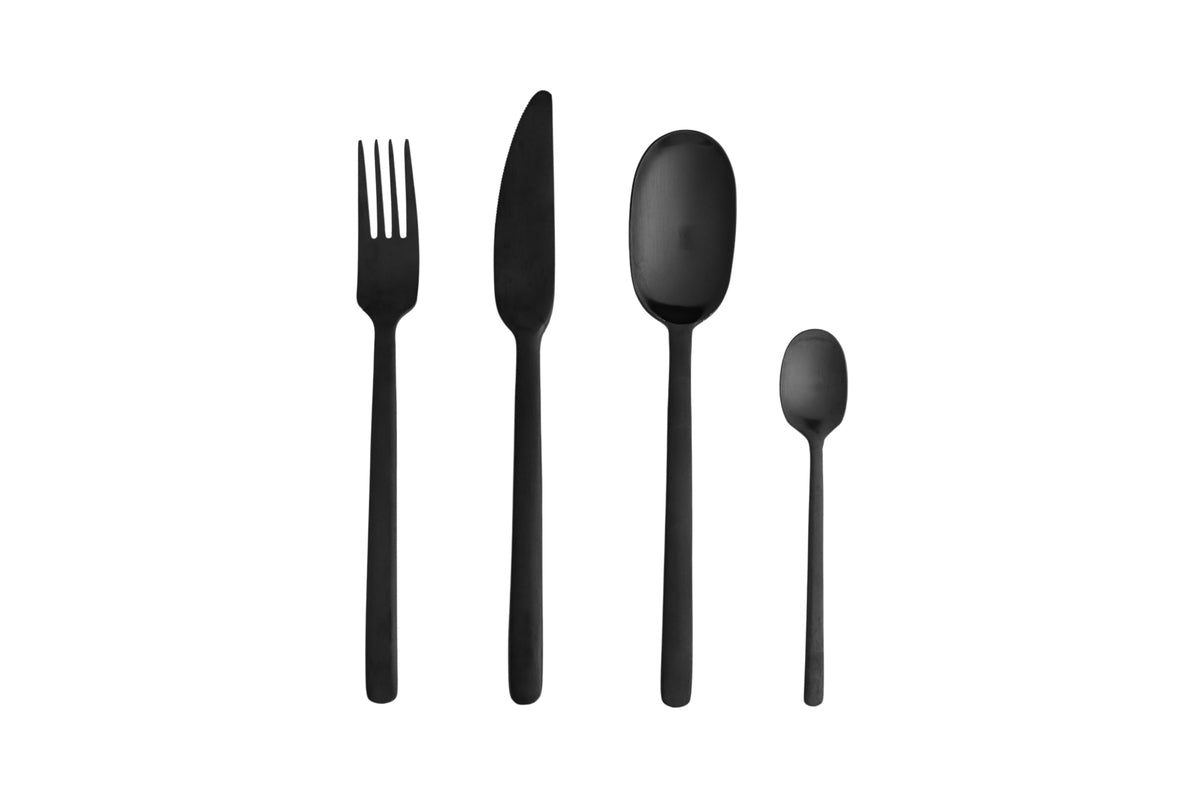 Bestekset Zwart Mat 24 Delig Rvs Modern Tafelbestek Minimalistisch | Sansoti