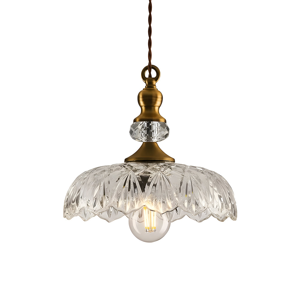 Vintage Hanglamp Glas Messing Bloemmotief Groen Zwart | Sansoti
