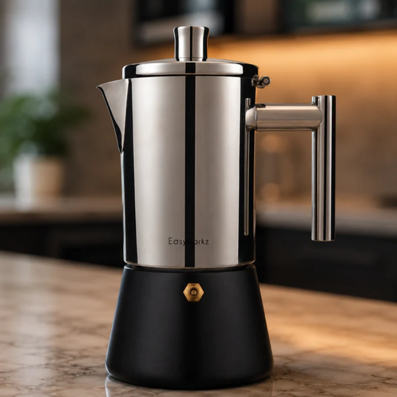 Espressokocher aus Edelstahl 200 ml–500 ml für Induktion, Gas und Elektroherd, Mokkakanne, italienischer Kaffeebereiter | Sansoti