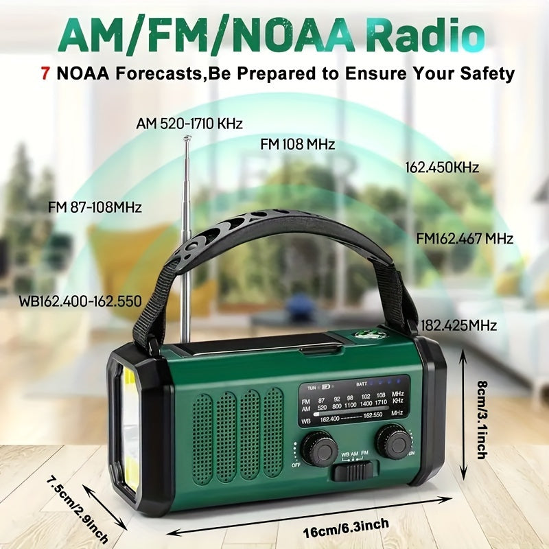 Noodradio met Zaklamp en Powerbank – Oplaadbaar via Zonne-energie, Handslinger en USB | Sansoti