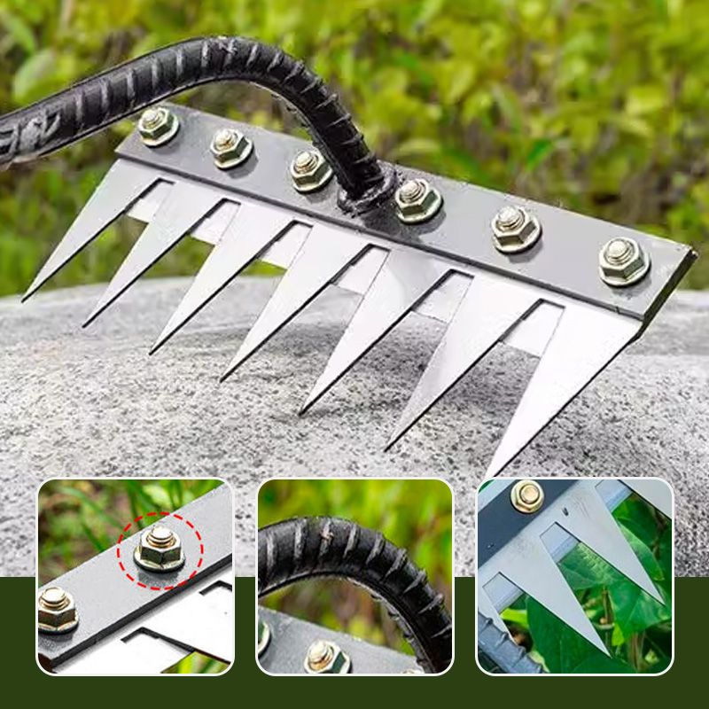 Gartenrechenkopf aus Kohlenstoffstahl mit 5–8 Zinken, austauschbares System für Rasen, Unkraut, Bodenbearbeitung und Gartenpflege | Sansoti