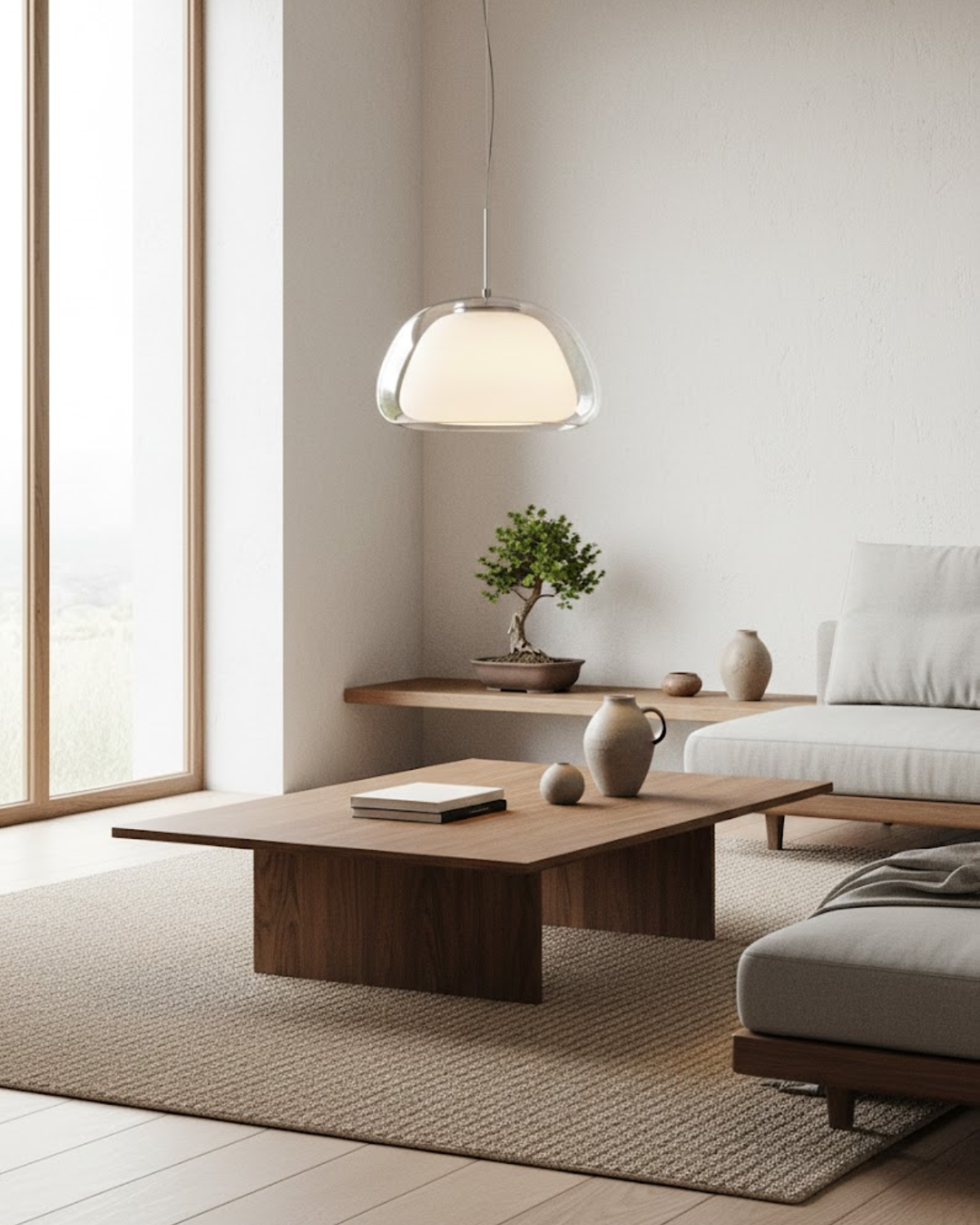 Luxe Glazen Hanglamp Met Mat En Transparant Glas In Minimalistisch Japandi Design | Sansoti