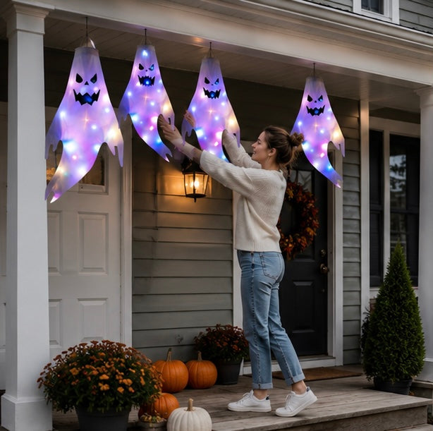 Moulin à vent fantôme lumineux 130cm à LED, décoration d'Halloween suspendue, éclairage extérieur pour jardin, décoration de fête | Sansoti