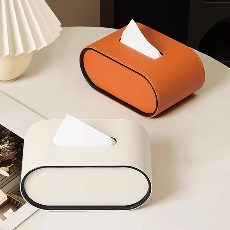 Kosmetiktuchbox Leer Oval 22x13x10cm Wohnzimmer Büro Nachttisch Luxus-Taschentuchhalter Orange Beige Grau Dekoratives Interieur | Restfield