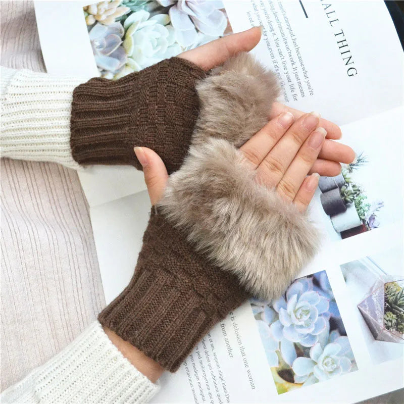Fingerless Gloves with Faux Fur Wrist Warmer, Wool Hand Warmer, Stretchy, for Colder Days, Winter Comfort | Sansoti