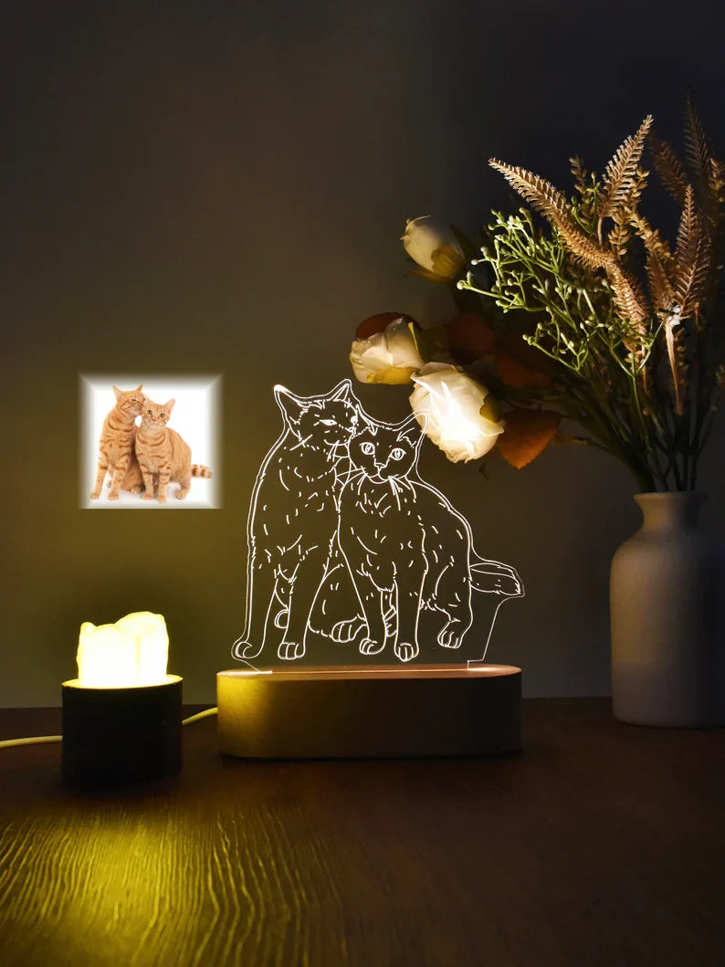 Gepersonaliseerde Foto Lamp met Lijntekening | Nachtlampje met Jouw Herinneringen op Acryl en Hout | Sansoti