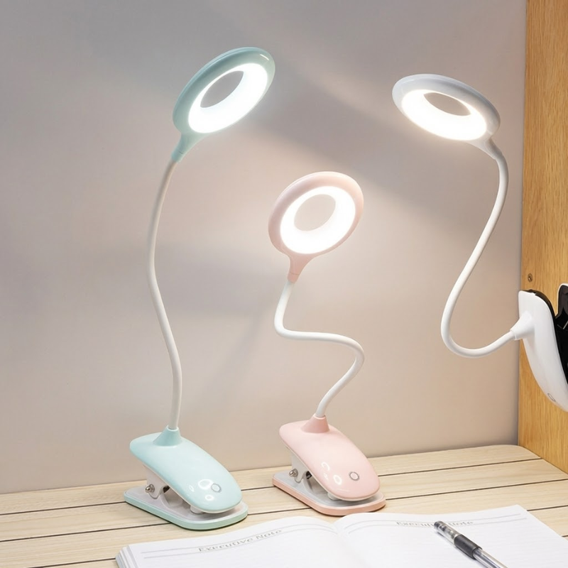 USB Oplaadbare Clip-On Leeslamp met Flexibele Zwanenhals en Dimbaar Licht | Bureauleeslamp | Studielamp | Bedlampje Lezen | Verstelbare Klem | Oplaadbaar | Sansoti