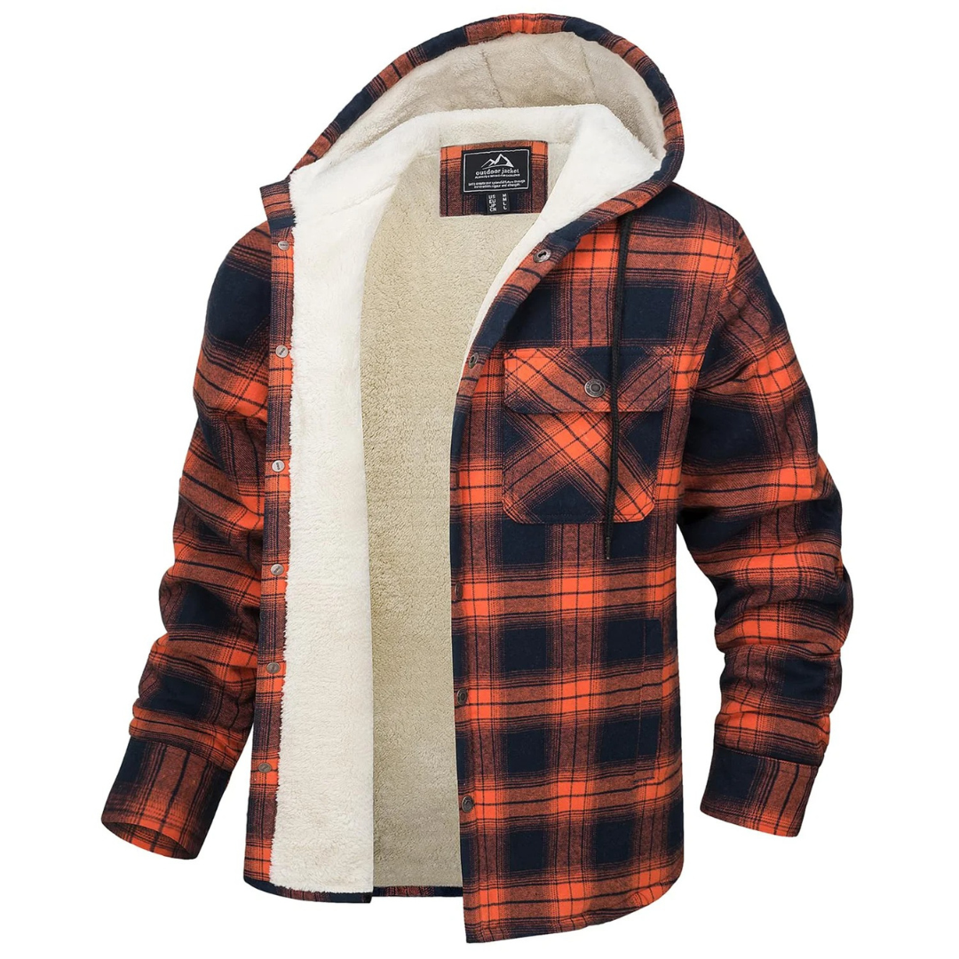 Gefüttertes Flanell-Overshirt für Herren, kariertes Hemdjacke mit Kapuze, warme Winterjacke, Herbst-Outdoor-Arbeitskleidung | Sansoti
