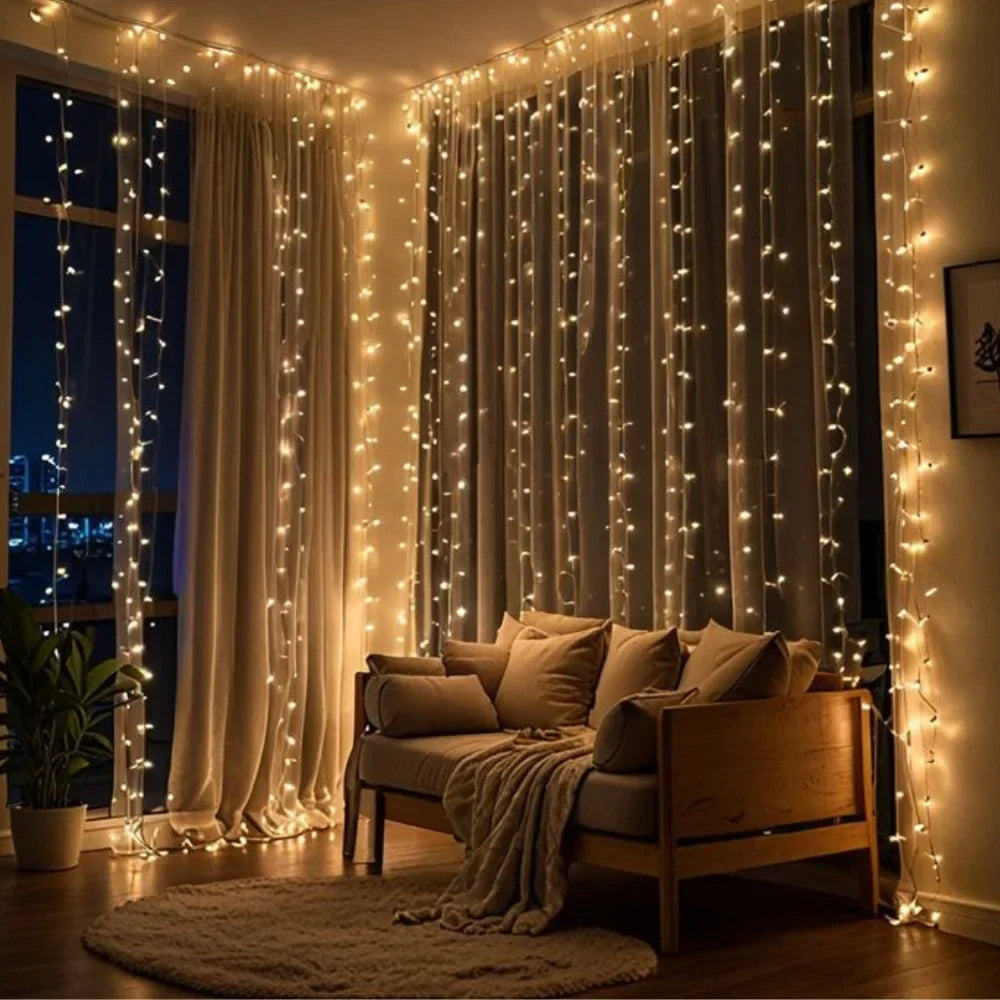 LED Gordijnverlichting Warm Wit 300 Lampjes 3x3m Waterdicht Sfeerverlichting Tuin Balkon Feest Decoratie | Sansoti