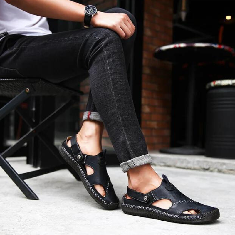 Orthopedische Heren Lederen Sandalen – Comfortabel Zomerse Slippers met Antislip Zool Casual Pantoffels | Sansoti