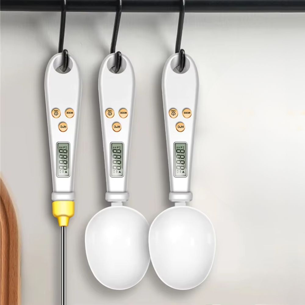 Cuillère-balance de cuisine numérique de précision 500 g avec thermomètre, blanche et noire, pour cuisiner, pâtisser et mesurer | Sansoti
