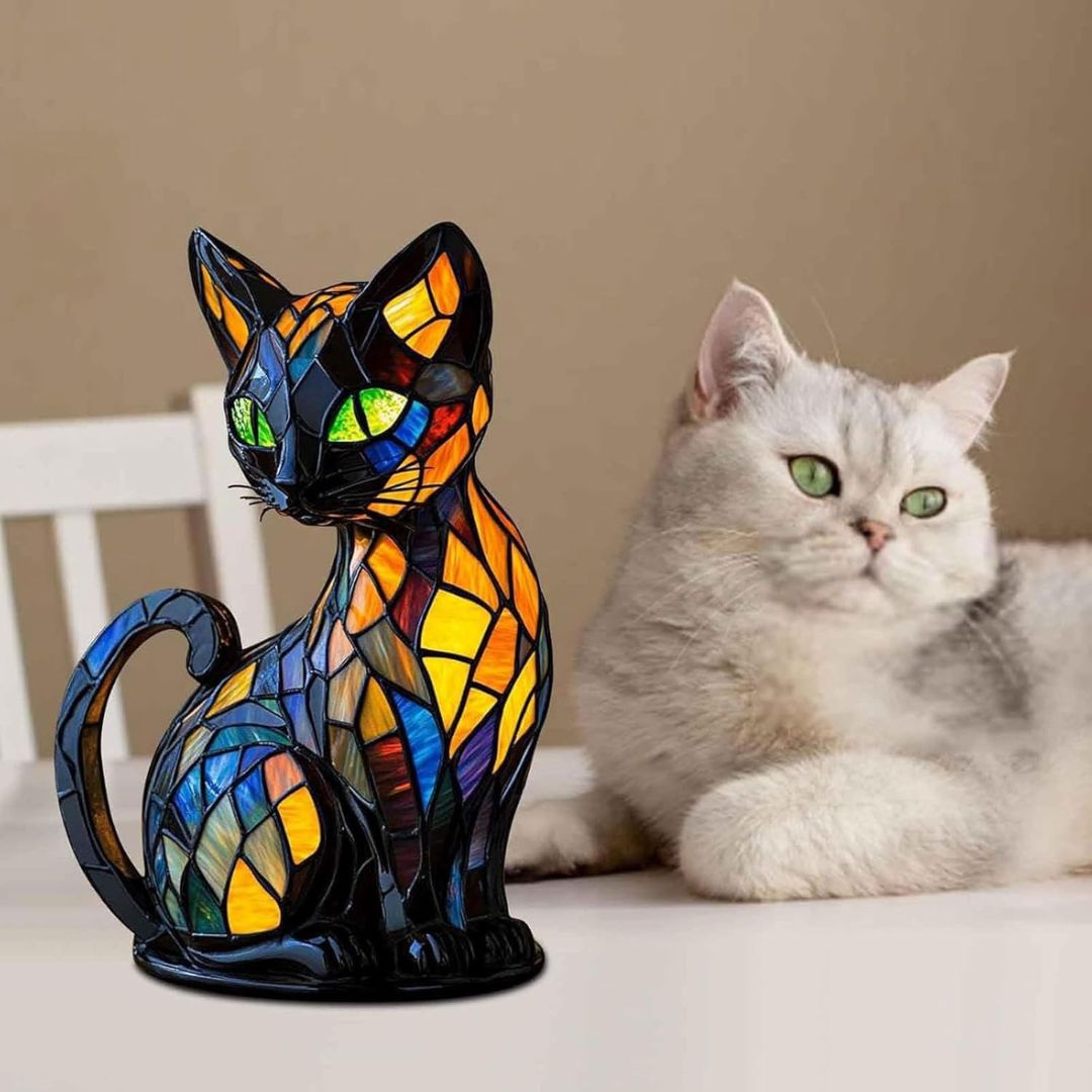 Handgemaakte Katten Tafellamp met Warm Licht — Decoratieve Kattenlamp voor Woonkamer Slaapkamer Nachtkastje — Scandinavisch Geïnspireerd Design | Sansoti