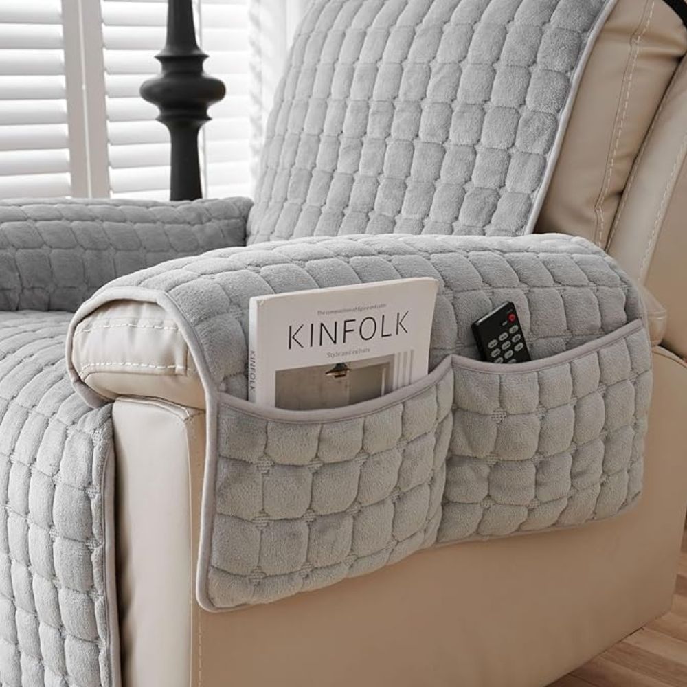 Gequilte Relaxfauteuil Hoes met Opbergzak – Microvezel Beschermhoes voor Recliner Stoel | Sansoti