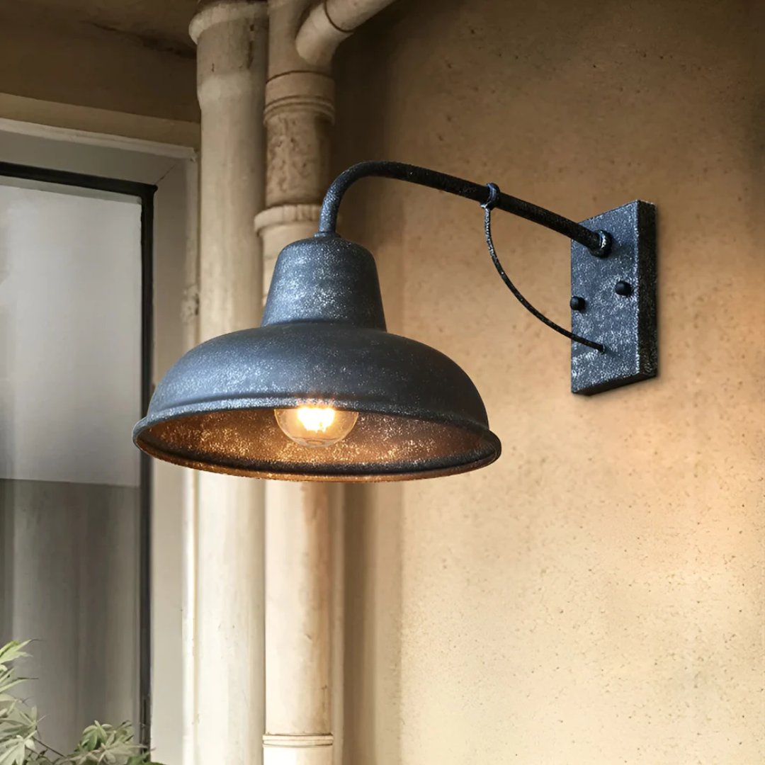 Industrielle Vintage-Außenwandleuchte aus Metall, wetterfest, schwarz-silbern, E26, Garten-, Terrassen- und Balkonbeleuchtung | Sansoti