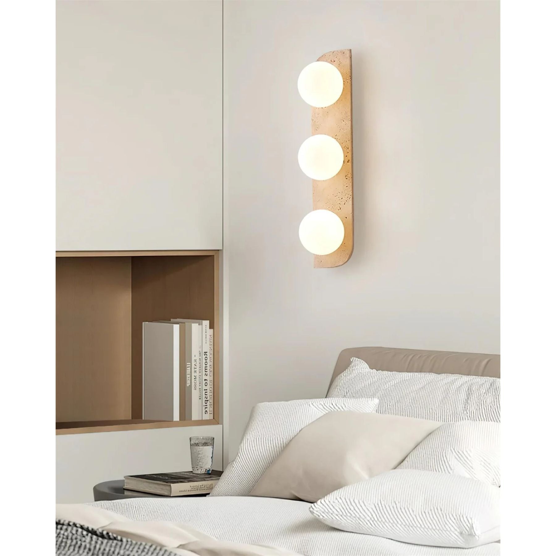 Wandleuchte Travertin G9 Glas Holz Beige Wohnzimmer Flur Badezimmer Minimalistische Wandleuchte Stimmungslicht Natürliches Design | Restfield