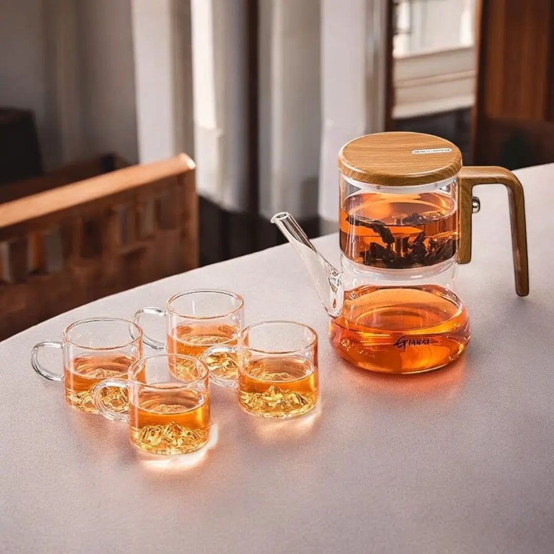 Teekanne aus Glas mit magnetischem Filter, Borosilikat, Holzgriff, 740 ml, loser Tee | Restfield