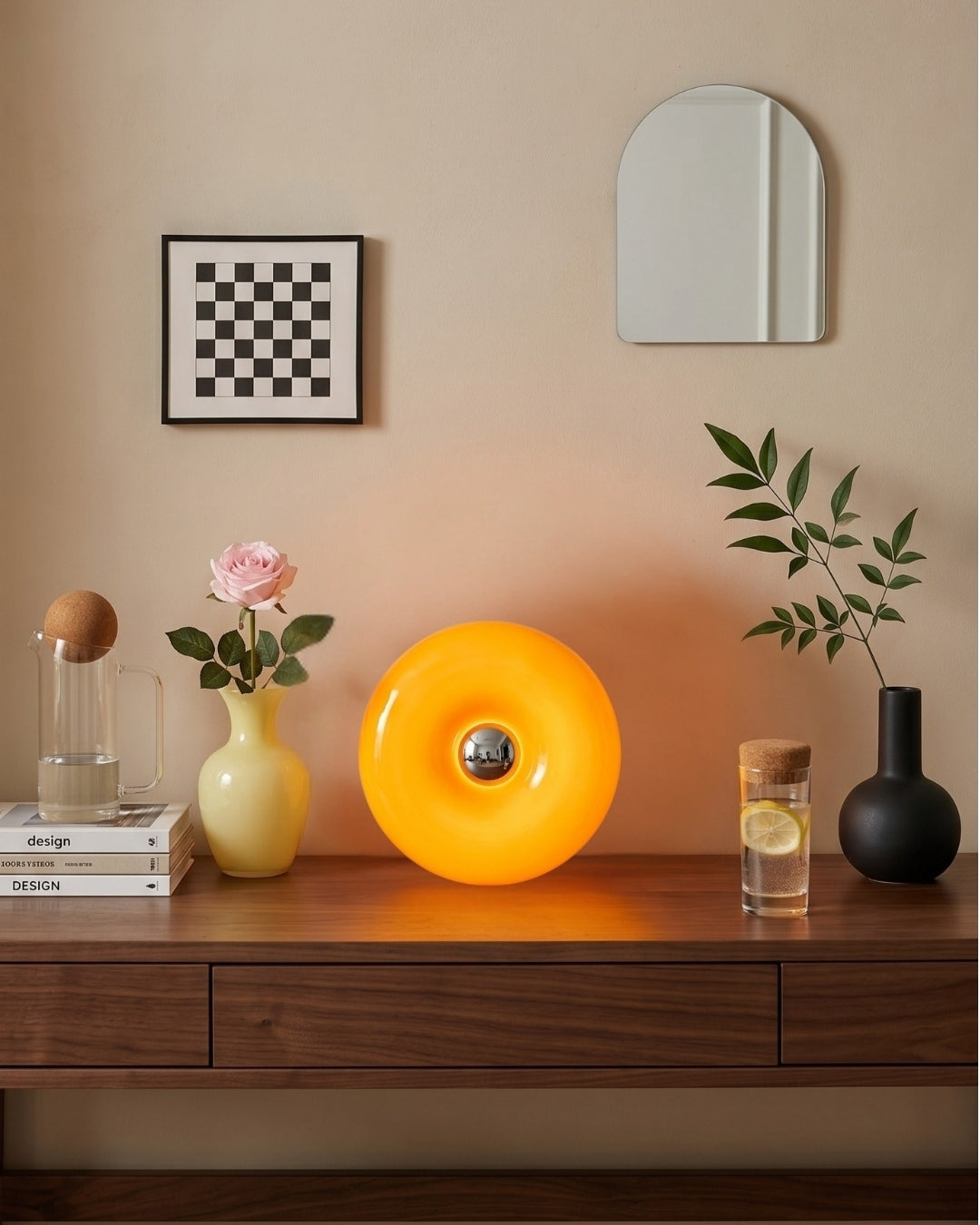 NARA Sculptural Donut Lamp met 3 Kleurtemperaturen – Dimbare Glazen Tafellamp Bauhaus Design Touch Control Wandmonteerbaar Ambient Lighting | Sansoti