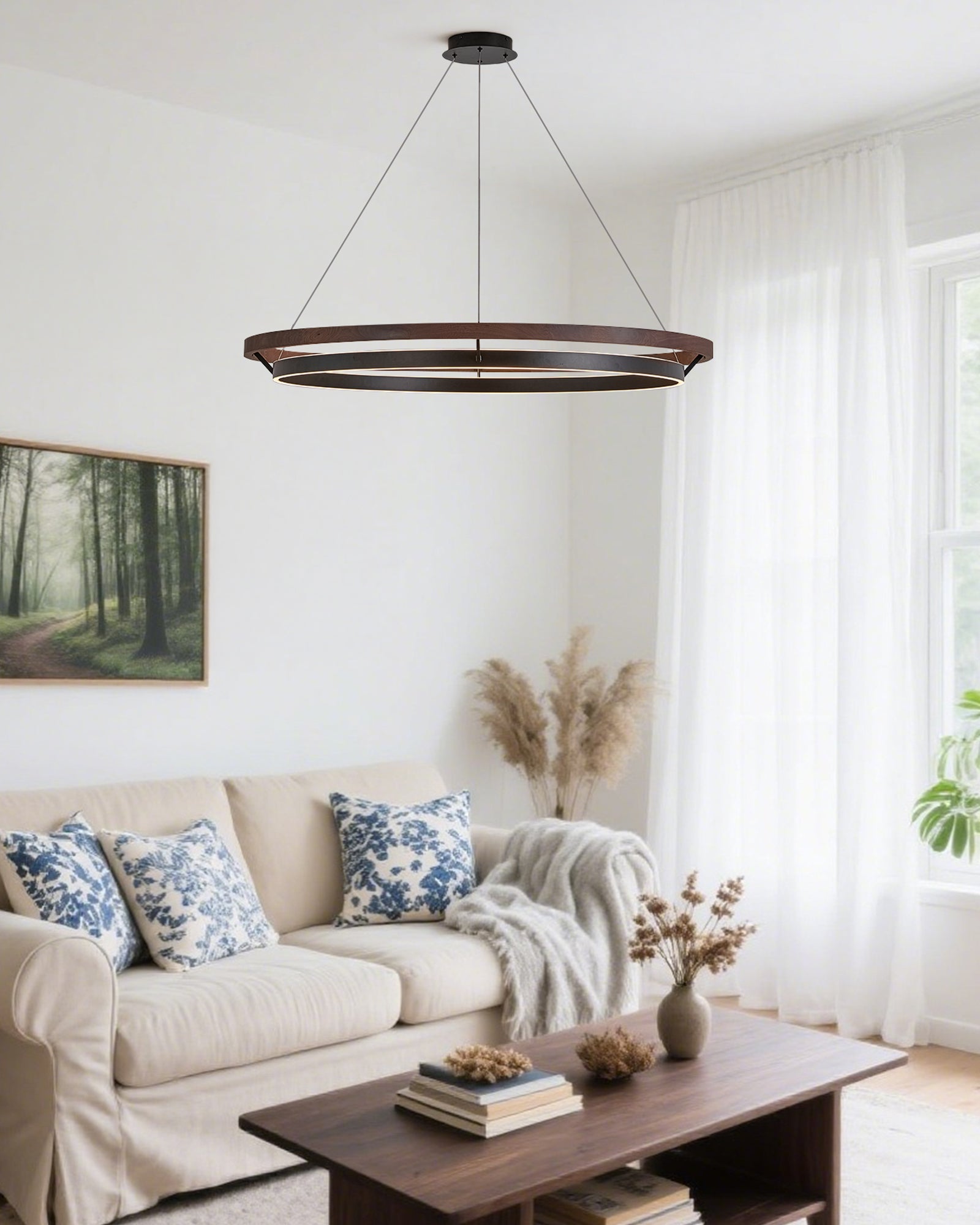 Holz-Ring-Kronleuchter LED Eingebaut Warmweiß Dimmbar Esszimmer Wohnzimmer Deckenlampe Modern Bauernhaus | Restfield