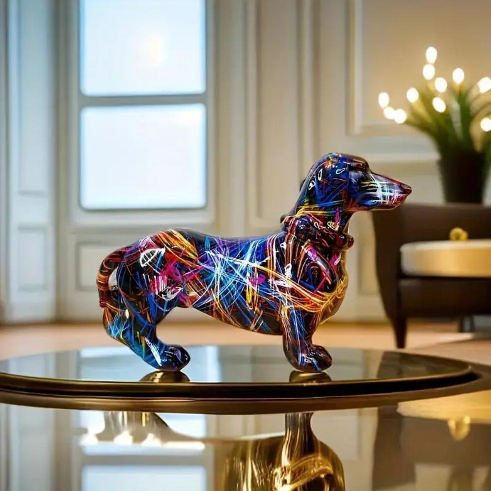 Teckel Beeldje Resin Multicolor Woonkamer Decoratie Hond Sculptuur Kunst Beeld Modern Interieur Accessoire | Sansoti