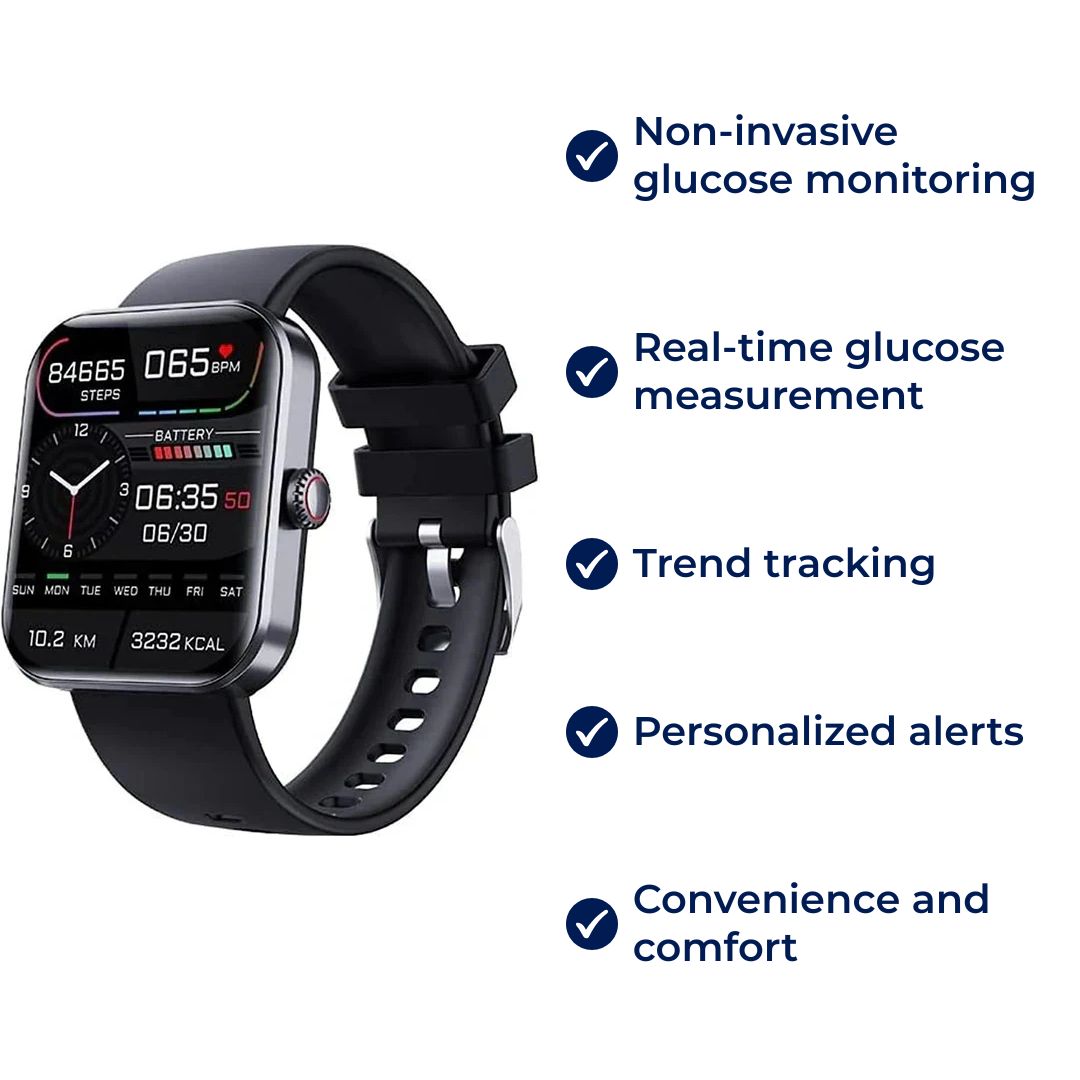 Non-Invasieve Glucosemeter Smartwatch met Realtime Monitoring en Trendanalyse voor Bloedsuikerbeheer | Sansoti