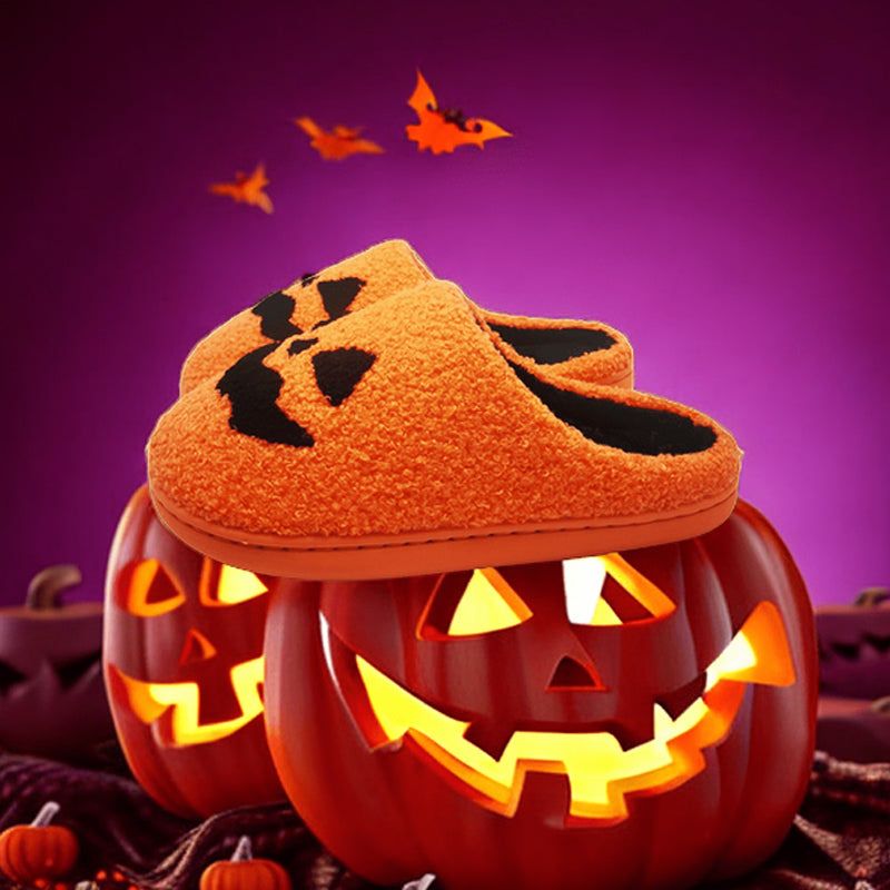 Halloween-Hausschuhe mit Kürbis- oder Geistermotiv, rutschfester Sohle, warmem Plüsch, bequem, unisex, Größe 37-44 | Sansoti