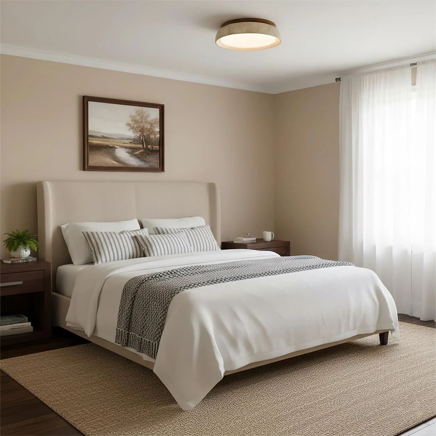 Plafonnier Depiara travertin bois LED 3000K beige éclairage plafond salon chambre hall salle de bain moderne minimaliste | Restfield