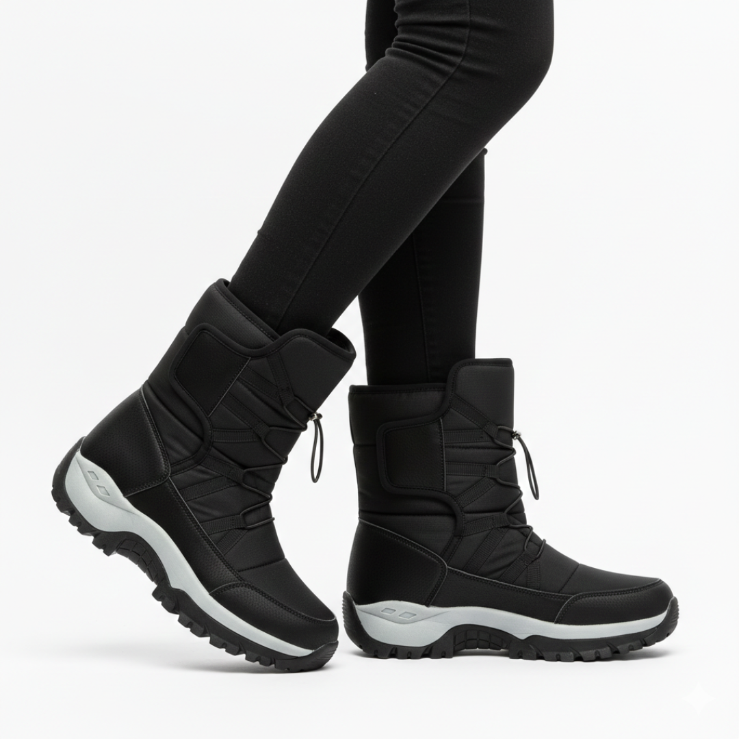 Wasserdichte Damen-Winterstiefel mit warmer Fütterung, Klettverschluss, rutschfester Sohle, knöchelhoch, Snowboots und Outdoorschuhe | Sansoti