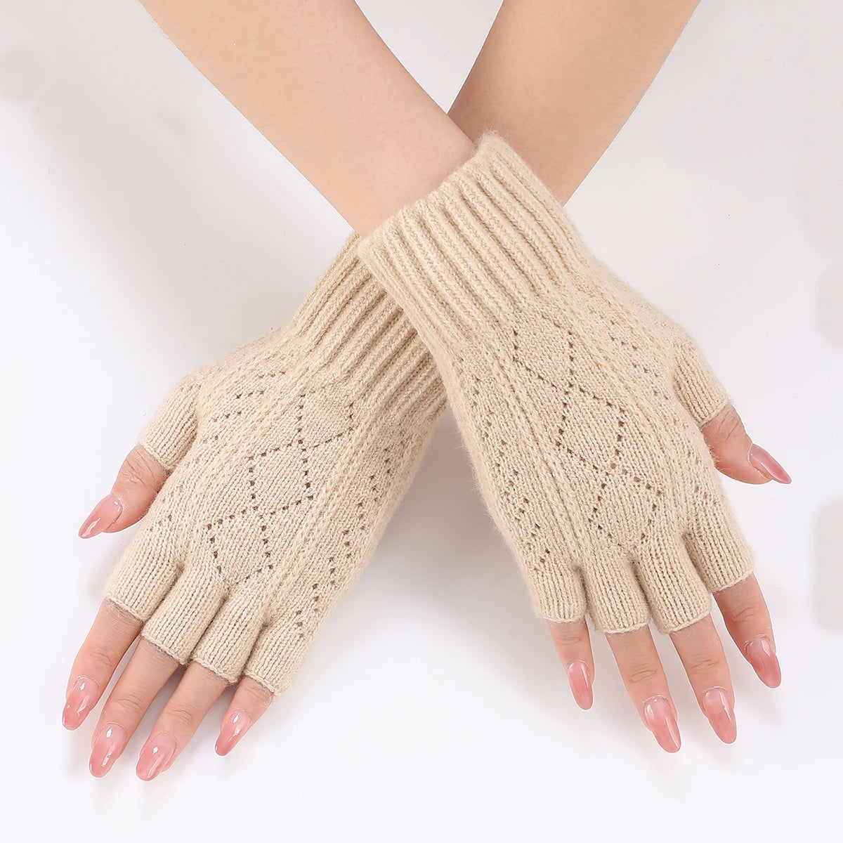 Fingerless Gloves Knitted Acrylic Warm Hands Winter Autumn Spring Office Outdoor Work Study Home | Sansoti