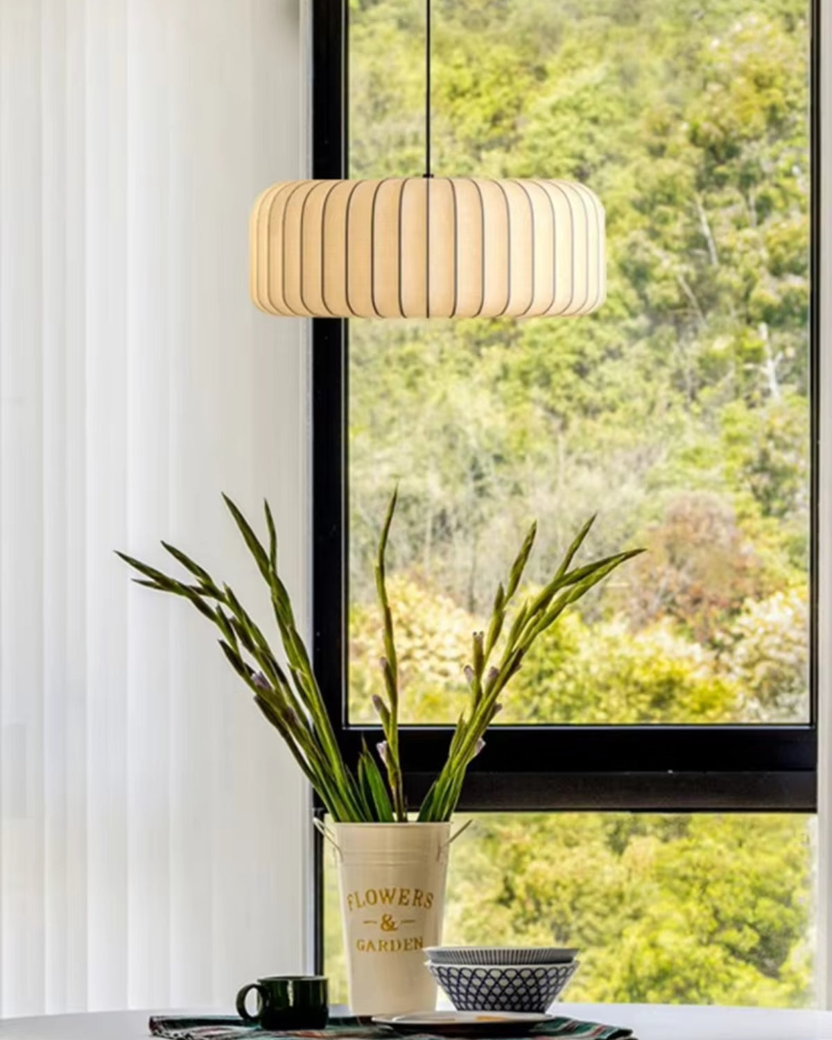 Moderne hanglamp met stoffen lampenkap – minimalistische design plafondlamp in stretchstof voor eetkamer en woonkamer | Sansoti
