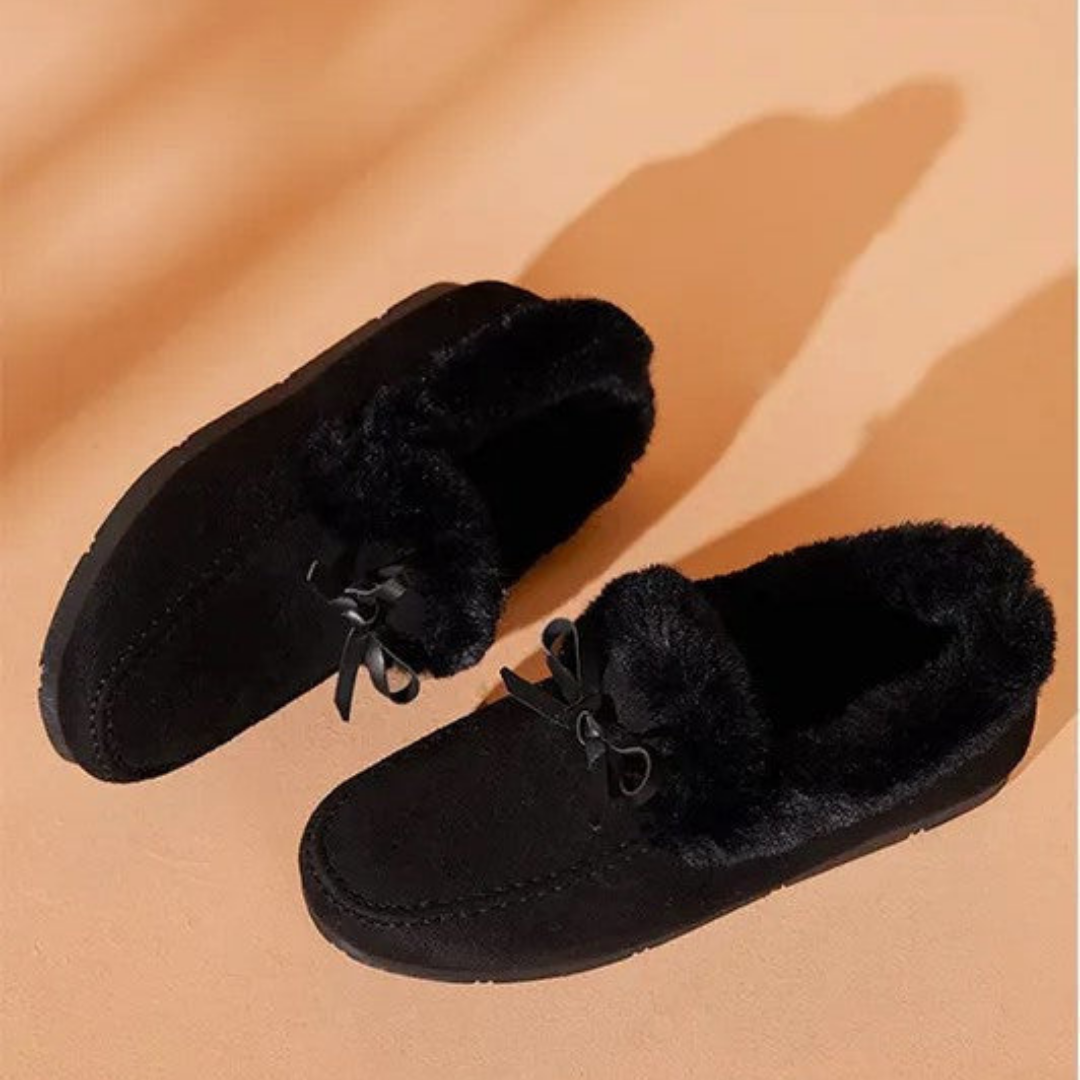 Dames Huissloffen met Pluche Voering Antislip Zool Winterschoenen Strik Comfortabel Warm Binnenslippers | Sansoti