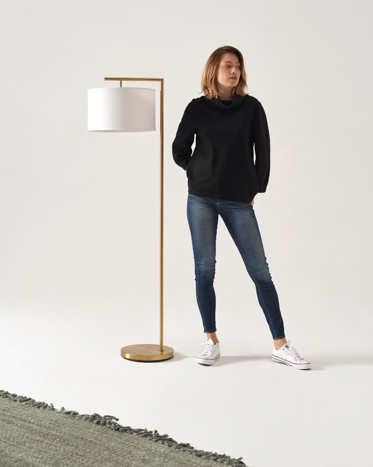 Stehleuchte Modern Mit Stoffschirm 152cm LED Schwarz Messing Nickel | Restfield