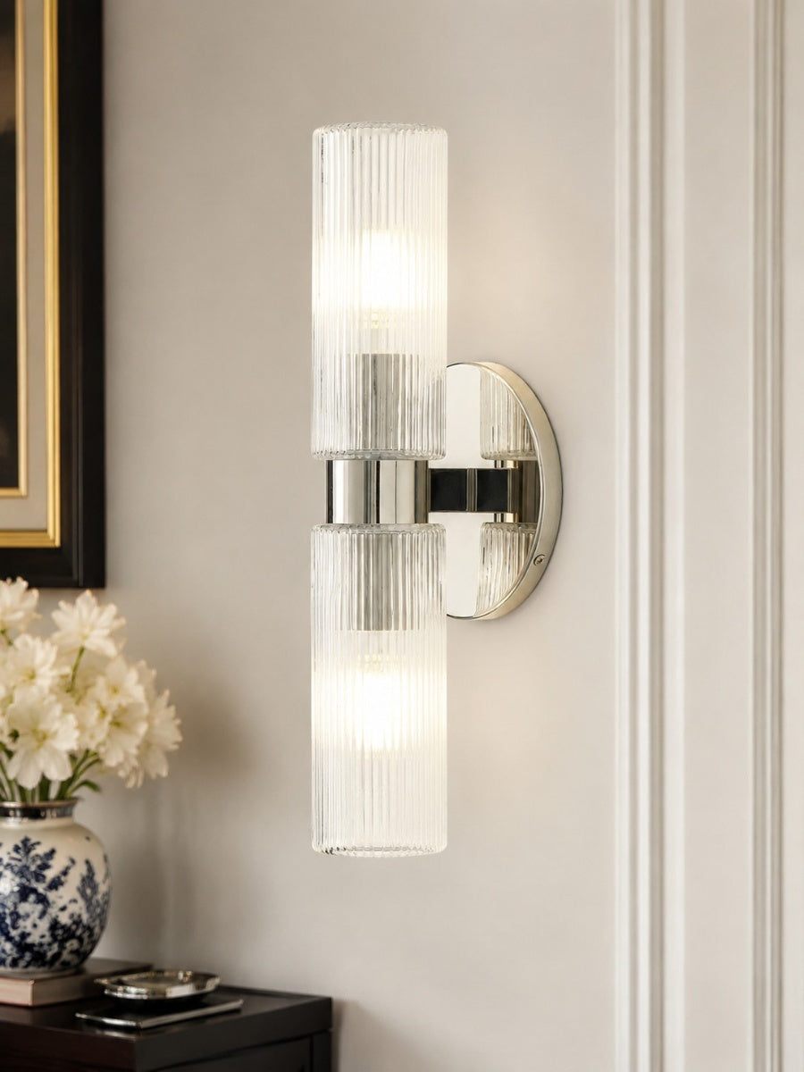 Wandlamp met dubbele geribbelde glazen buizen – hedendaagse wandverlichting voor hal en entree | Sansoti