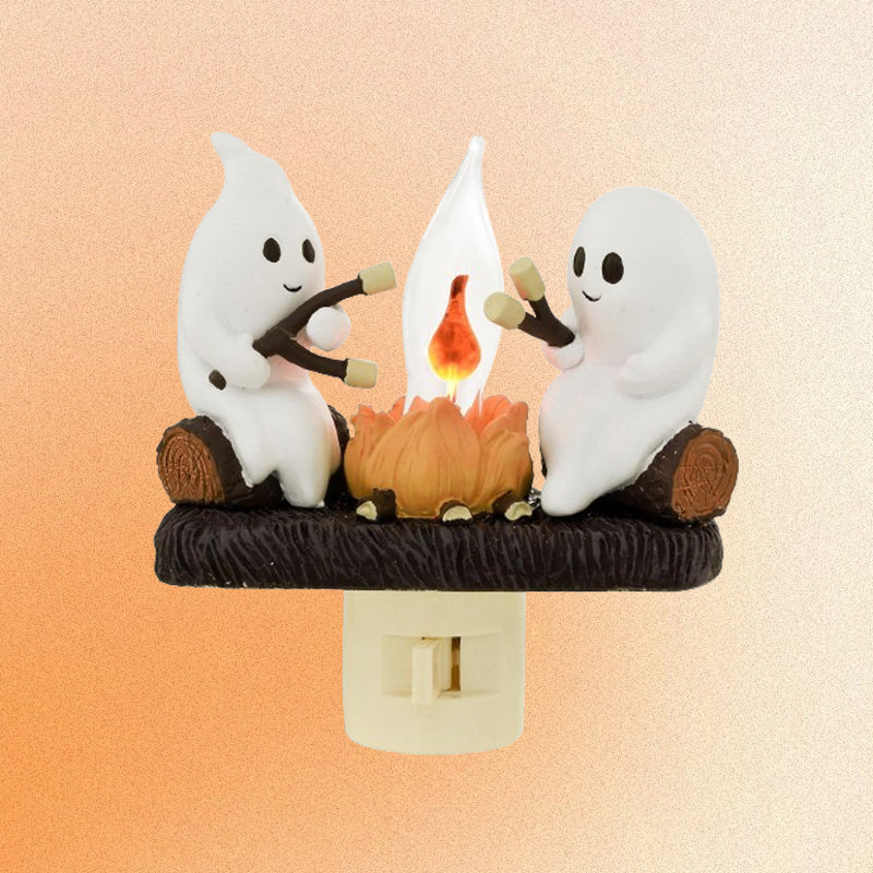Spookje met Kampvuur Nachtlampje LED Flikkerlicht Kinderkamer Decoratief Halloween Sfeer Sfeerlamp Warm Licht | Sansoti