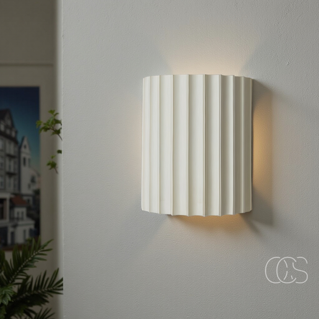 LED Wandlamp met Geribbeld Reliëf Bidirectioneel Licht Dimbaar Kunsthars 14x8x16,5cm Hal Slaapkamer Woonkamer | Sansoti