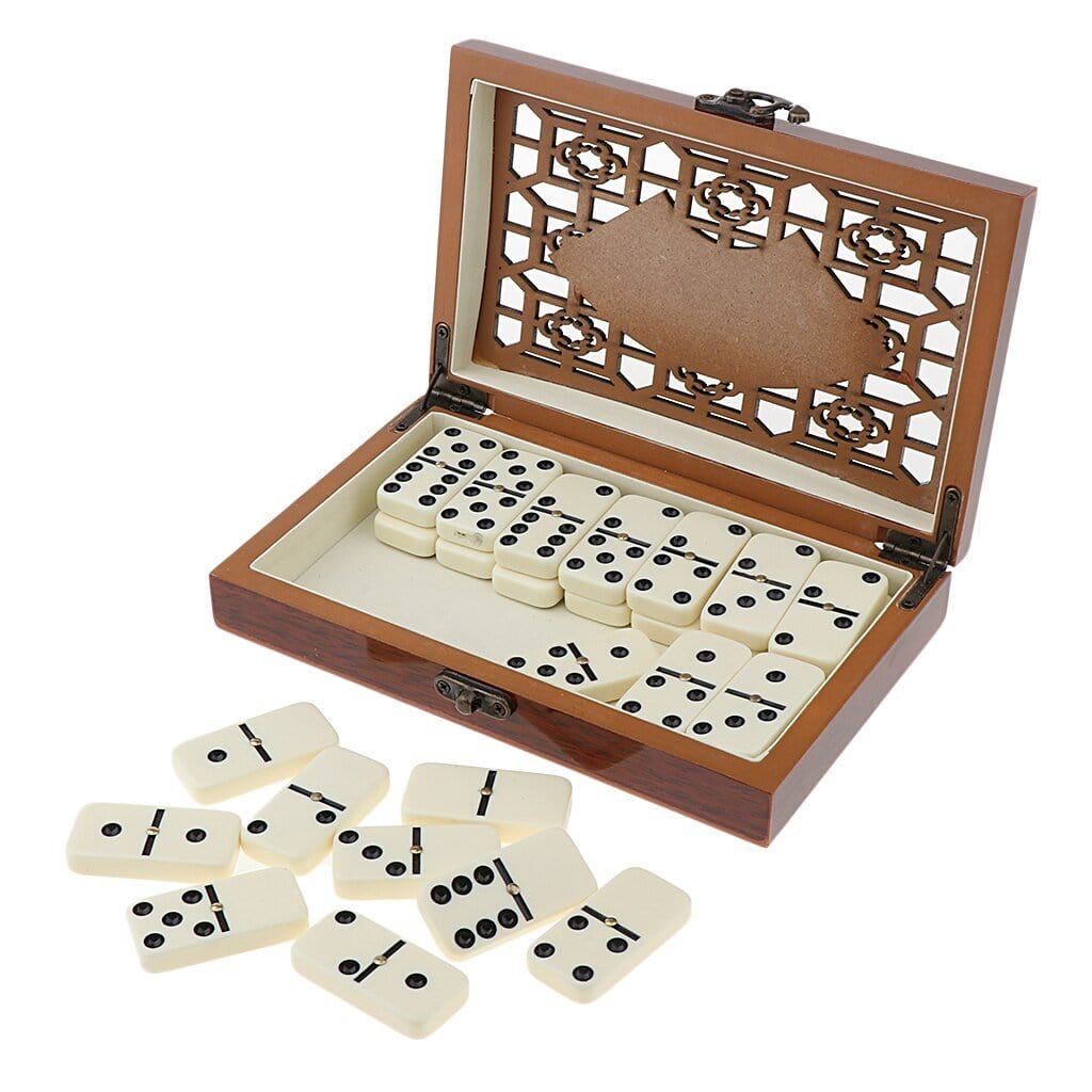Hölzernes Domino-Spiel Doppel-Sechs-Set mit 28 Steinen, Familienspiel, Aufbewahrungsbox, Gesellschaftsspiel, klassisches Brettspiel | Sansoti