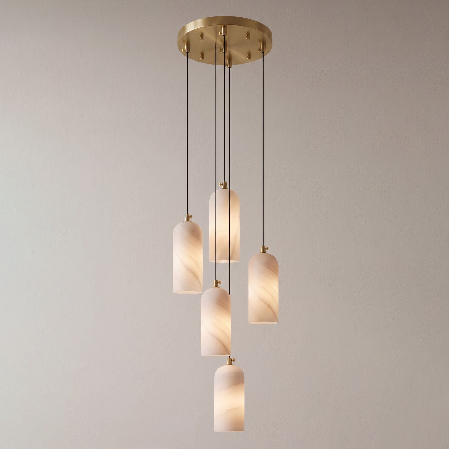 Alabasten Hanglamp met Gevlochten Snoer – Natuursteen Verlichting van Enkel Lichtpunt tot 21-Lichts Cluster – Mid-Century Modern Stijl Eetkamer Hanglamp met E12/E14 Fitting | Sansoti