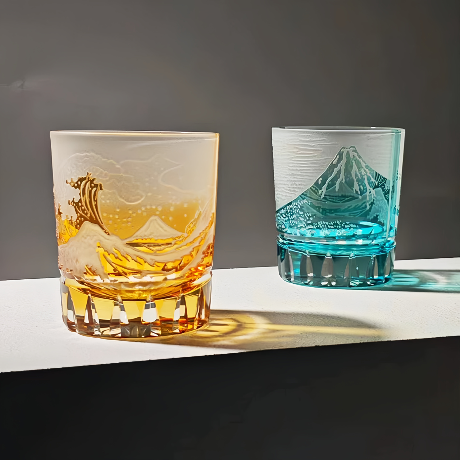 Verre à whisky japonais taillé à la main avec motif golf Fuji – Coffret cadeau en cristal avec boîte en bois | Sansoti