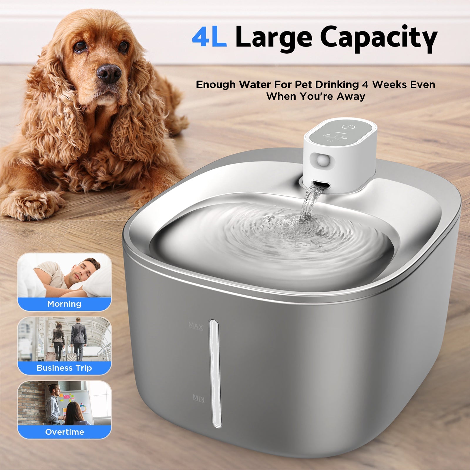 Slimme RVS Drinkfontein voor Katten en Kleine Honden 4L – Draadloos met Filter en Stil Waterpomp | Sansoti