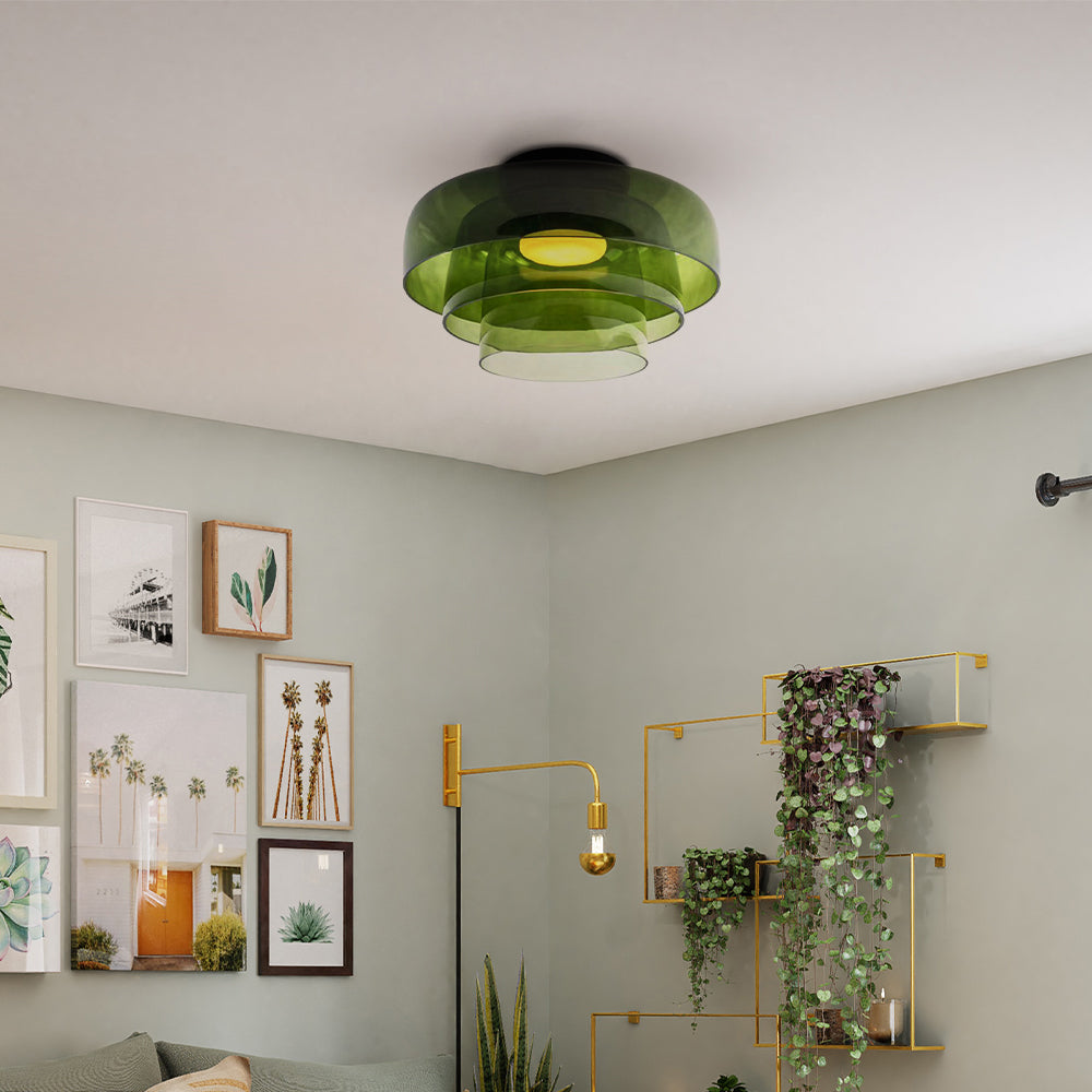 Design Glazen Plafondlamp met Gelaagde Structuur — Elegant Lichtspel voor Eetkamer, Woonkamer en Slaapkamer | Sansoti
